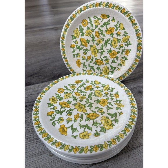 Vintage Taunton Vale Buttercups Plates Dessert Snack 1970s Floral X 6 England - Picture 1 of 13